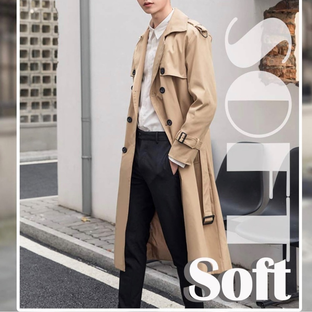 Man's Double Breasted Trench Coat Oversized Casual windbreaker Lapel Long.